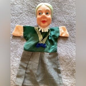 Vintage 1970’s German Old Woman Grandmother 12” Hand Puppet w Vinyl Rubber Head